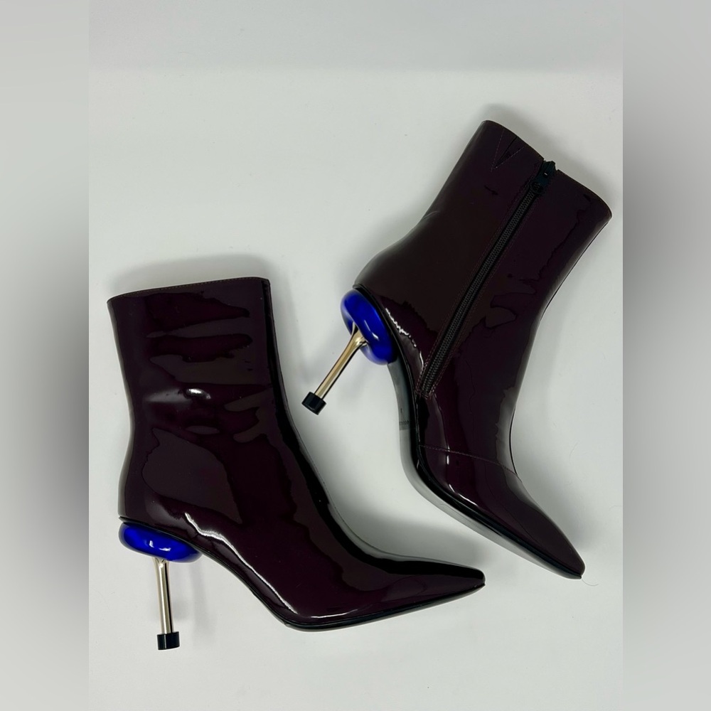 4CCCCEES Osha Nox Hi Plum Patent Ankle Boots EU 37 Sculptural Heel Designer